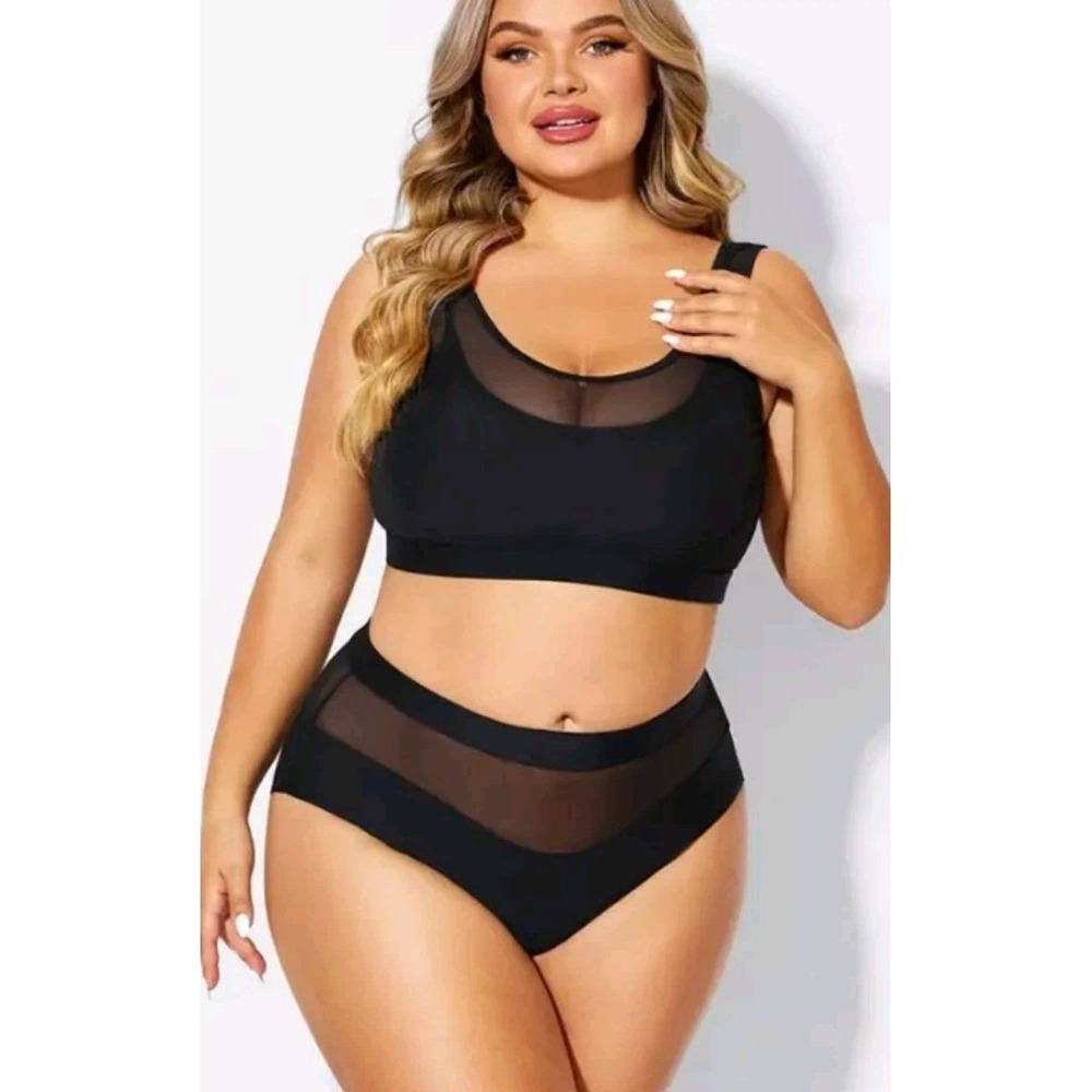 NWT MeetCurve‎ M Black Mesh Bikini Botton Double Mesh Swim High Waisted Pool